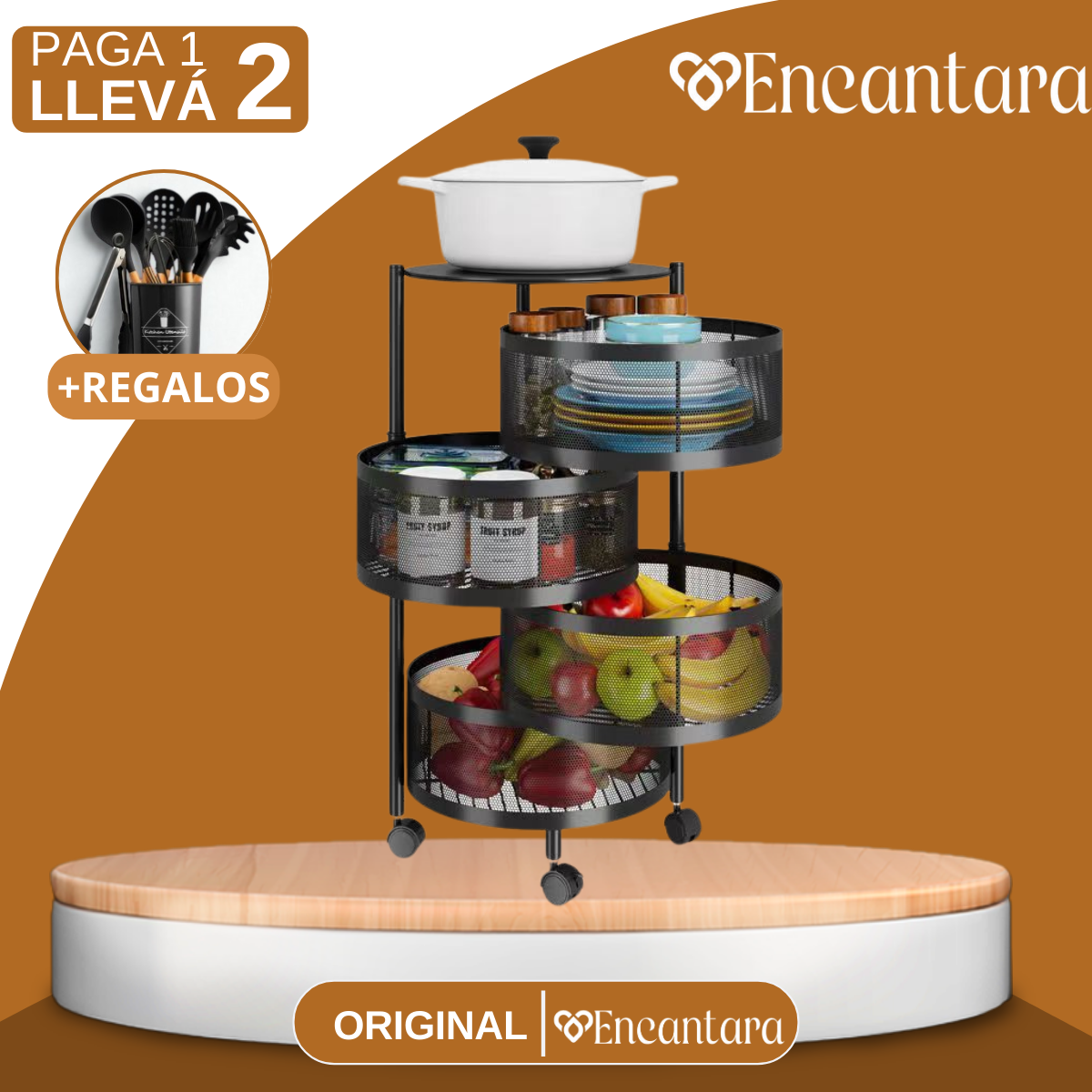 [Llévate 2 y paga 1] Frutero Articulado de Acero Inoxidable Giratorio de 4/5 Niveles + REGALO: Kit de Utensilios de Cocina
