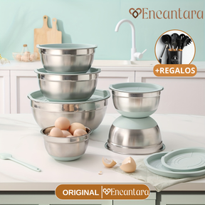 Conjunto de 6 Recipientes de Acero Inoxidable con Tapas de Silicona Multifuncionales +REGALOS: Kit de Utensilios de Cocina
