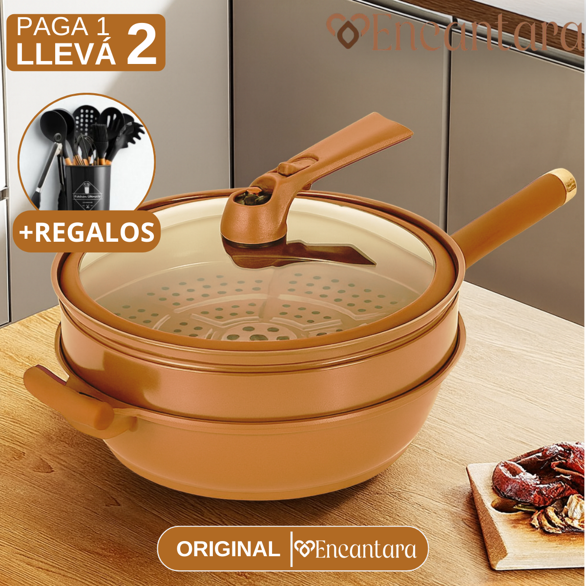 Lleva 2 Paga 1 Sartén Multifuncional de Cerámica a Prueba de Explosiones + REGALO: Kit de Utensilios